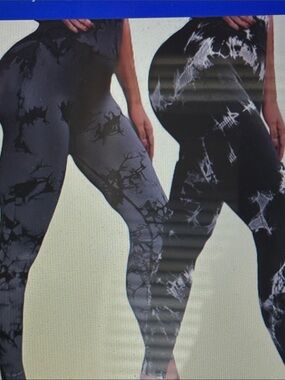 High-Waist Tie-Dye Leggings - Black & Gray 2 pack tummy control, butt lifting